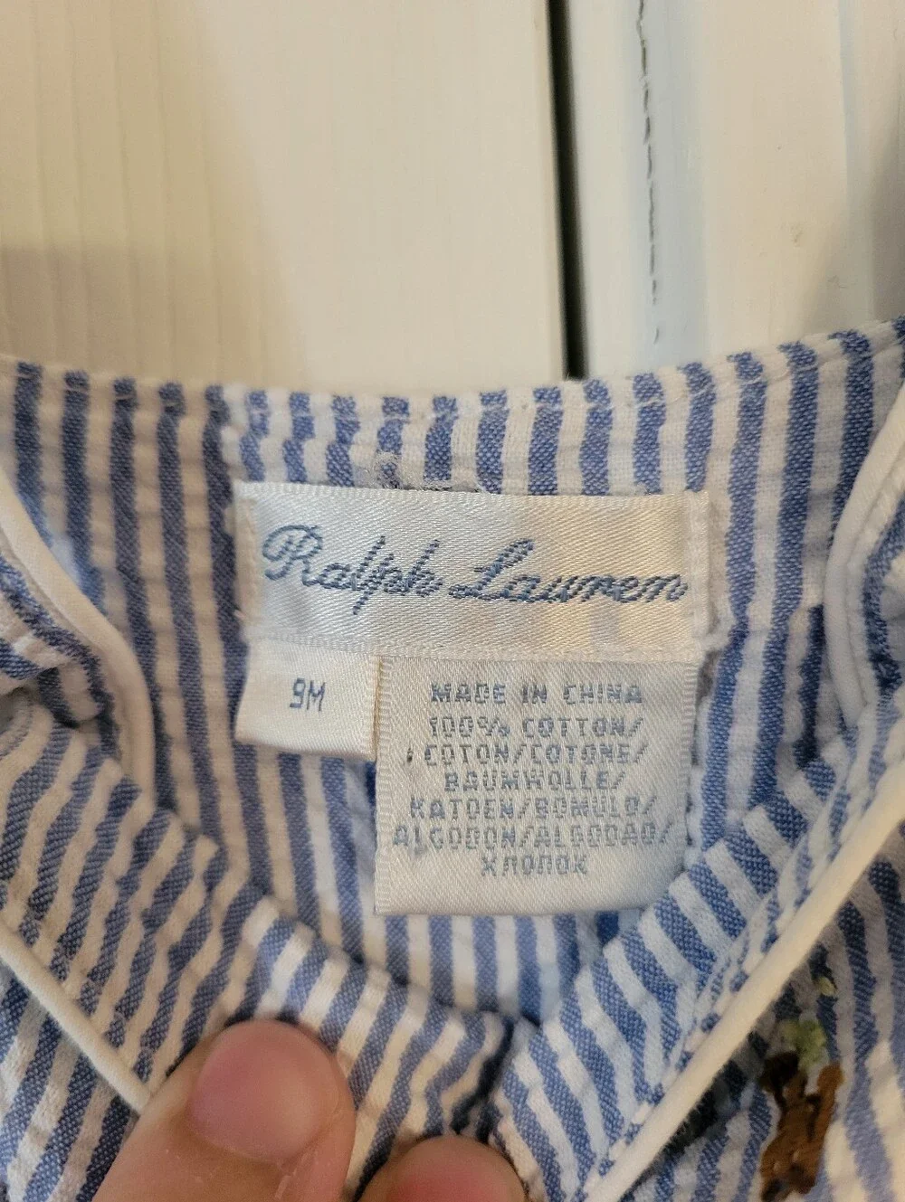 Ralph Lauren Blue Seer Sucker Overalls Size 9 Months